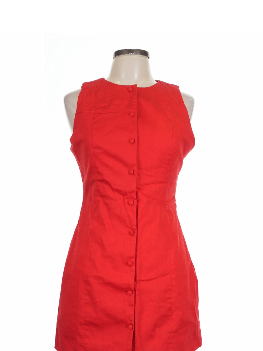 Commense Sleeveless Red Button-Front Mini Shift Dress